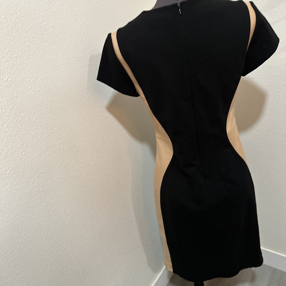 Diane Von Furstenberg Dayton Leather Cocktail Dress Camel & Black Women's Size 8 - Picture 9 of 14